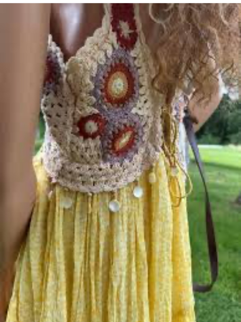 Zara Crochet-Top Mini Dress in Yellow and Cream with Red Accents